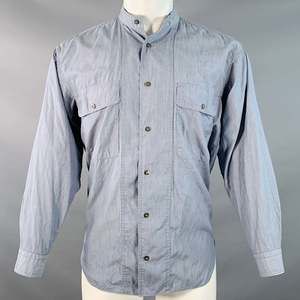 ISSEY MIYAKE Vintage Blue Chambray Cotton Nehru Collar Long Sleeve Shirt